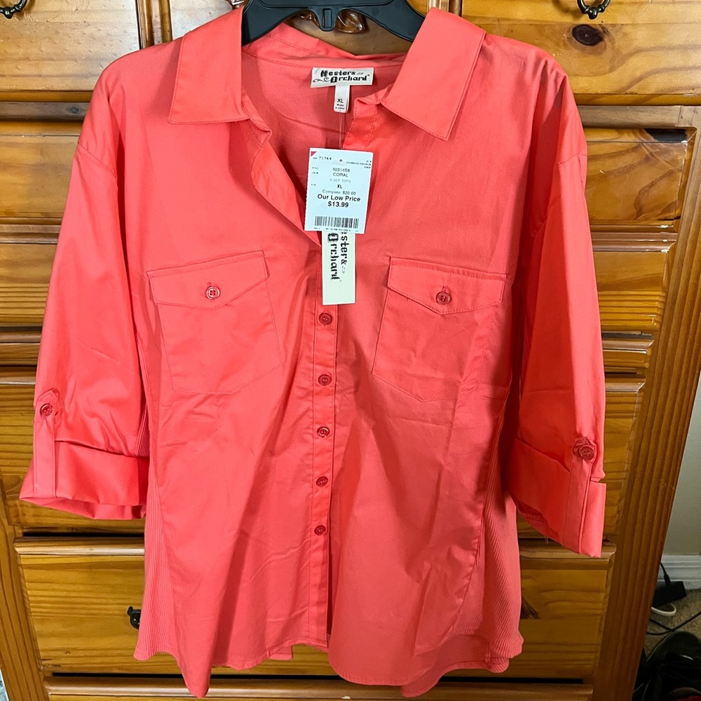 Women’s button down shirt in coral color new with tags